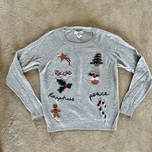 H&M Gray Sweater with Festive Embroidery